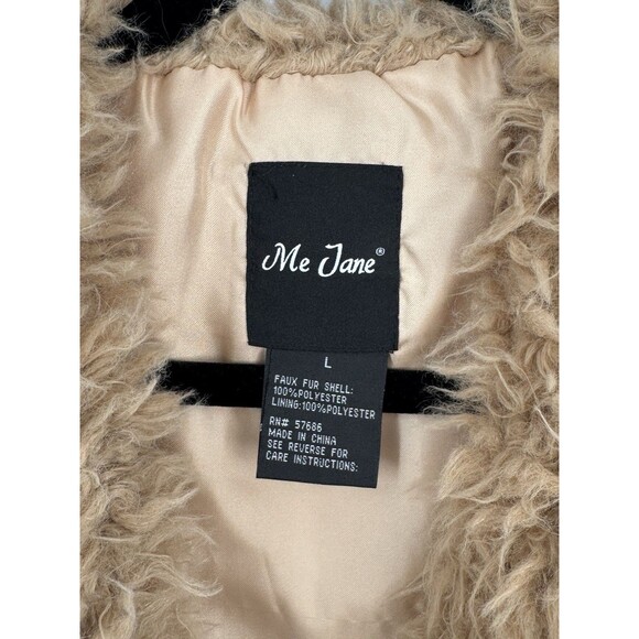 Me Jane Womens Faux Fur Shaggy Vest Sz L Tan Open Front Outerwear 60’s Cher Boho - Picture 5 of 8